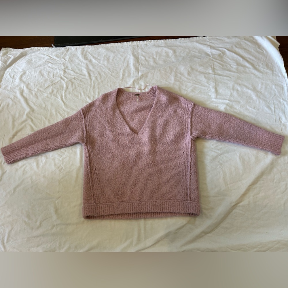 Free People Soft Pink V-Neck Sweater